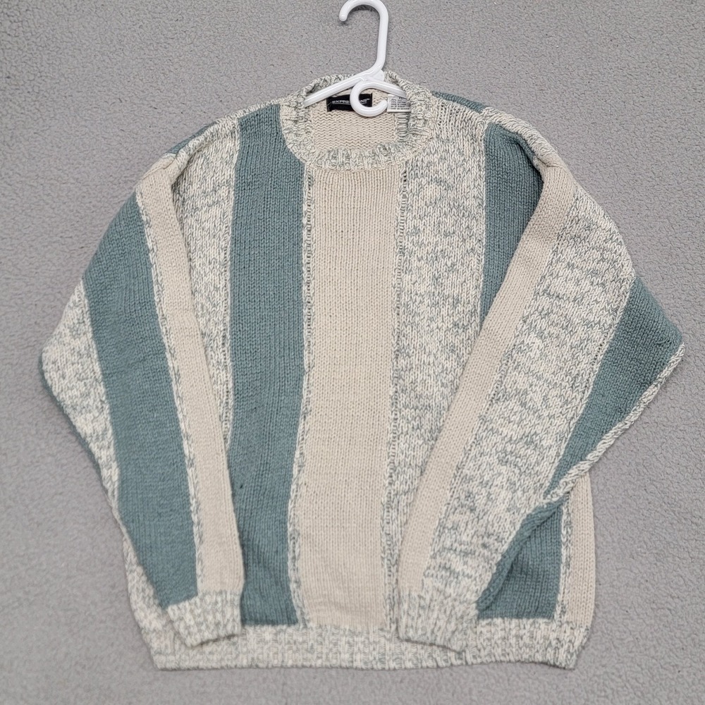 Vintage 90s Expressions Sweater Mens XL Multicolor Stripe Silk Blend Chunky Knit